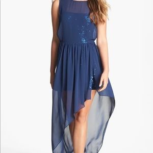 BCBG MaxAzria Sequin Dress With Chiffon Overlay